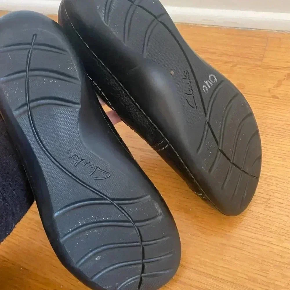 Clarks Black Pebbled Leather Slip Ons